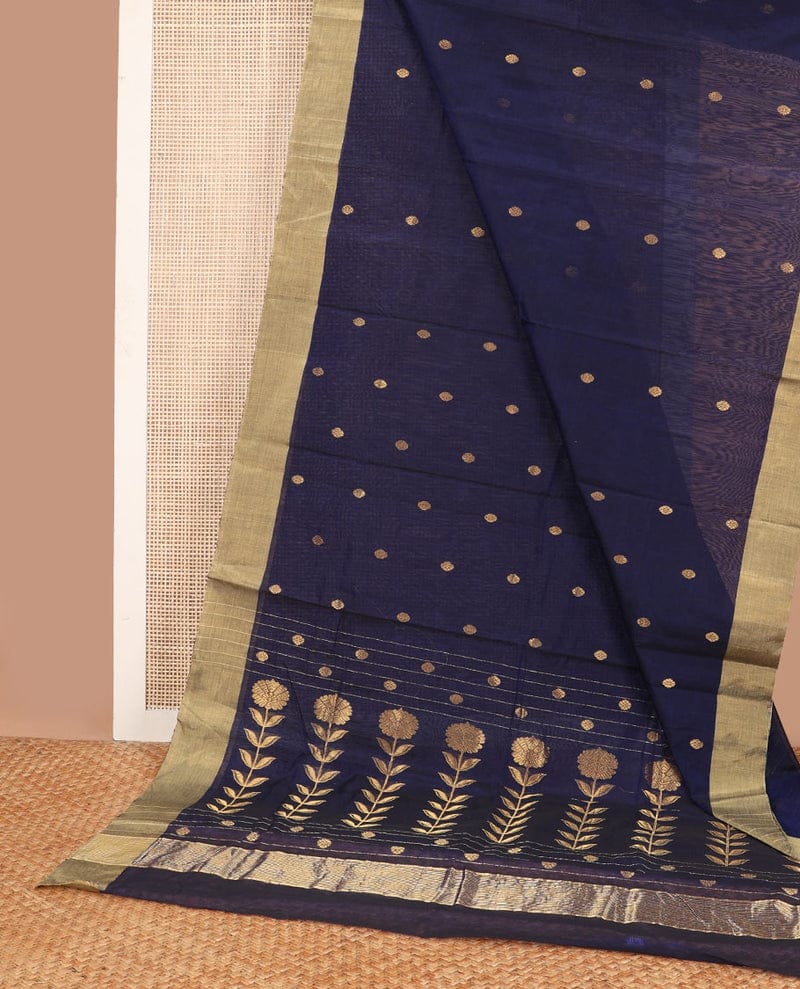 Dark Blue Pure Chanderi Masrai Silk Saree