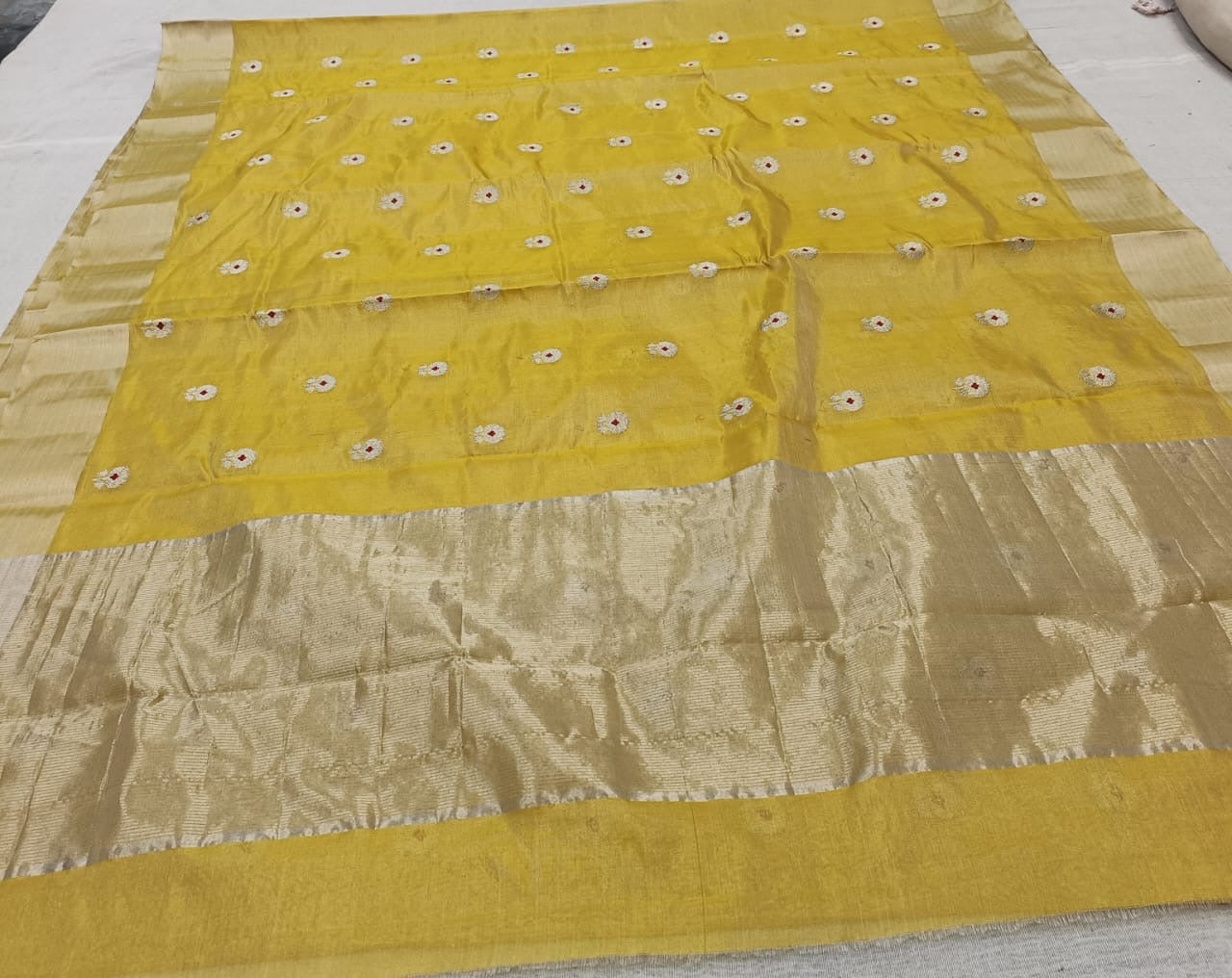 Mustard Yellow Pure Chanderi Tissues Silk Saree
