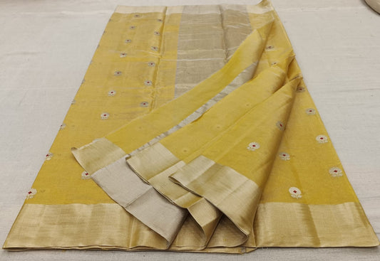 Mustard Yellow Pure Chanderi Tissues Silk Saree