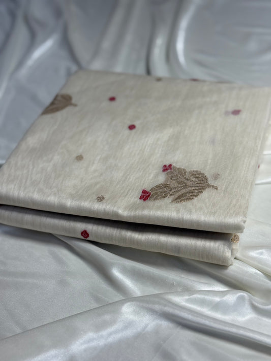 Milk White Pure Chanderi Masrai Silk Saree