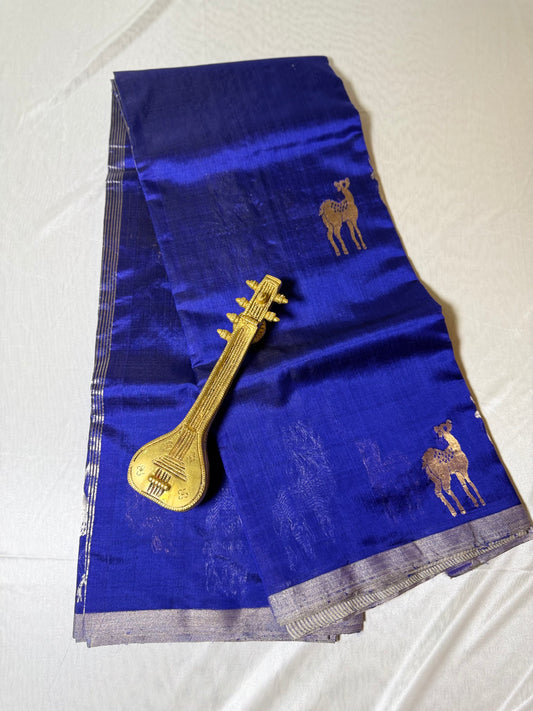Royal Blue Pure Chanderi Mulberry Silk Saree