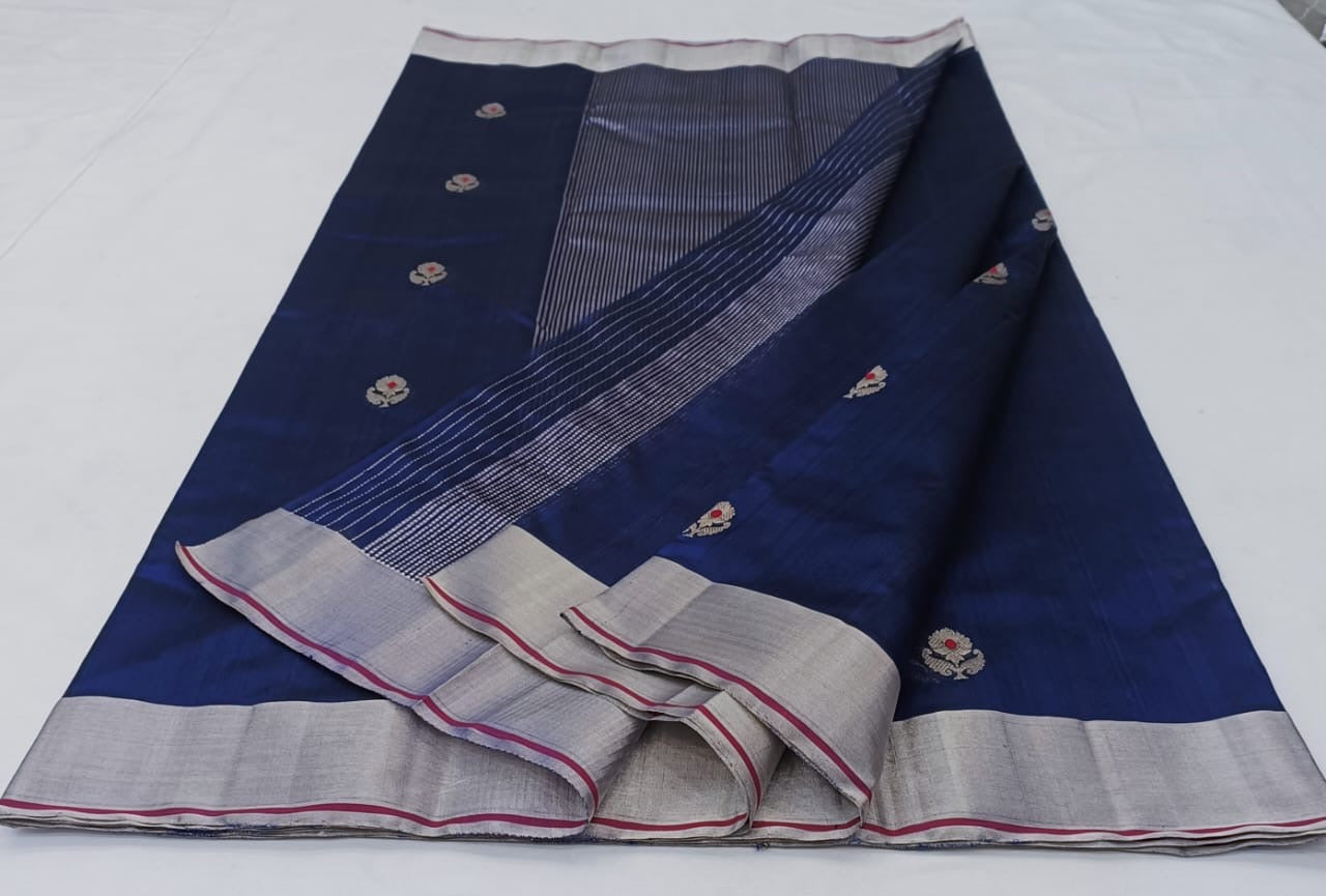 Royal Blue Pure Chanderi Tissues Silk Saree