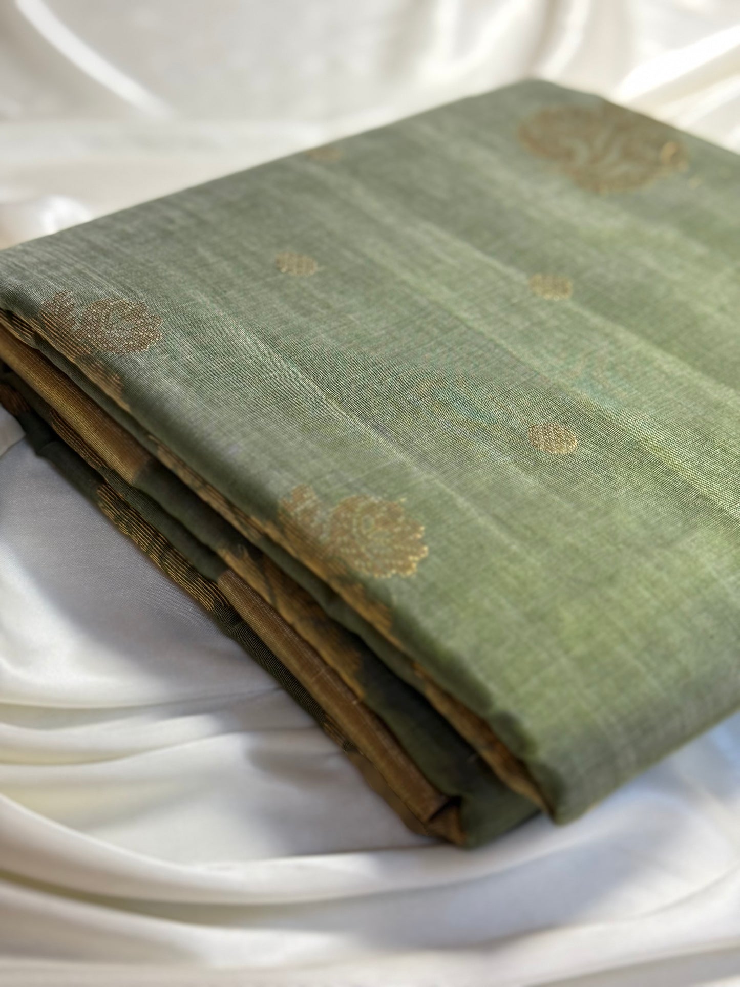 Olive Green Pure Chanderi Cotton Silk Saree