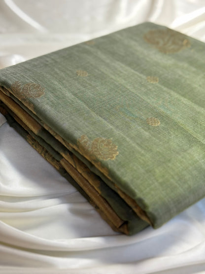 Olive Green Pure Chanderi Cotton Silk Saree