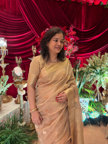Golden Pure chanderi tissue silk saree with golden zari work