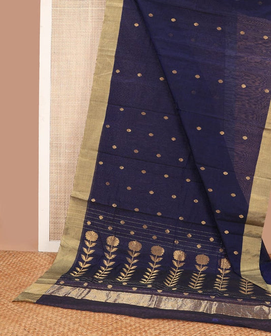Dark Blue Pure Chanderi Masrai Silk Saree
