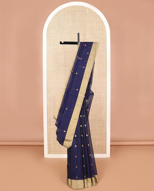 Dark Blue Pure Chanderi Masrai Silk Saree