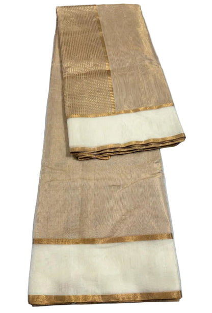 Cream White Pure Chanderi Tissue Silk Saree