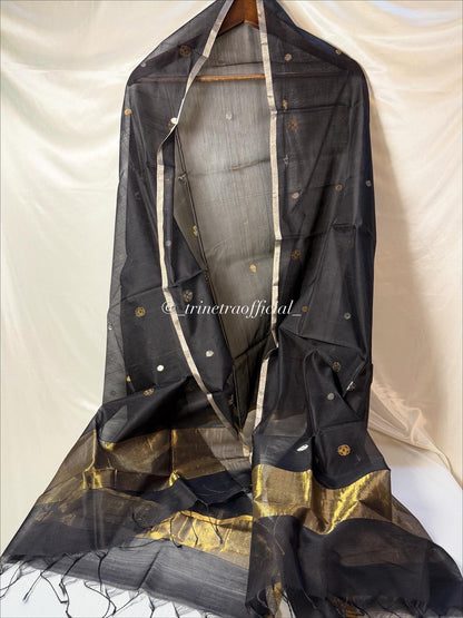 Black Pure Chanderi Silk Dupatta