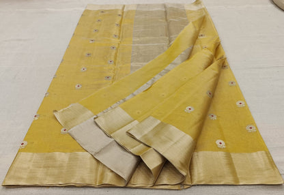 Mustard Yellow Pure Chanderi Tissues Silk Saree