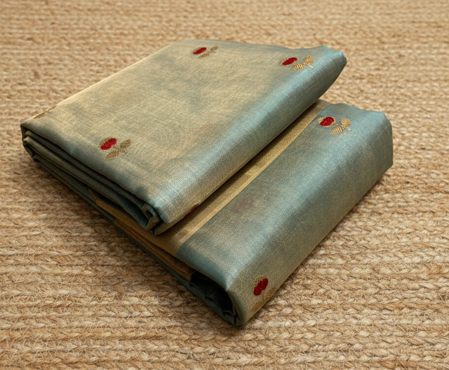 Turquoise Blue Pure Chanderi Tissues Silk Saree
