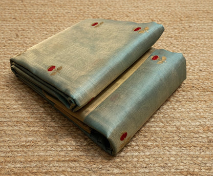 Turquoise Blue Pure Chanderi Tissues Silk Saree