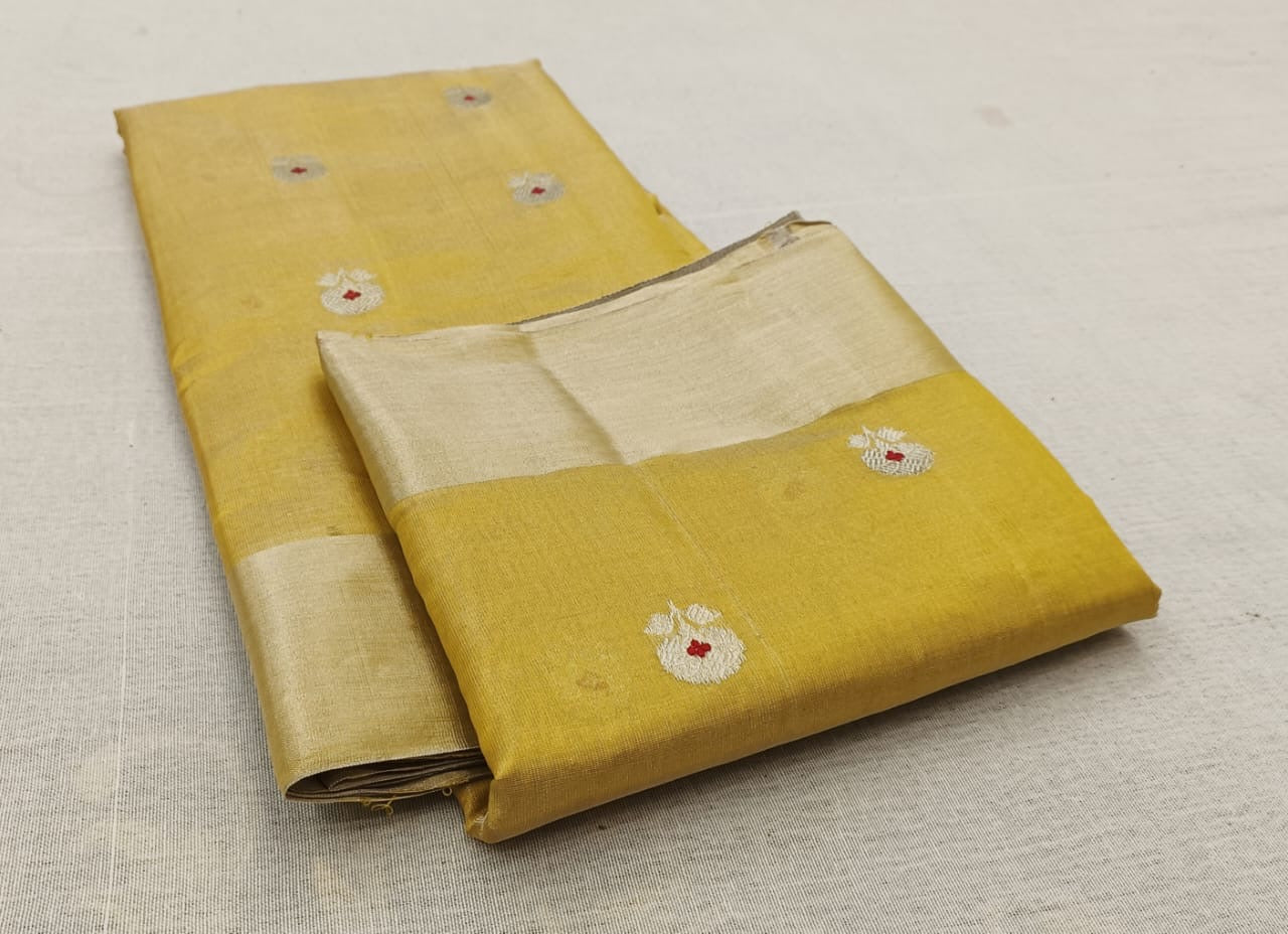 Mustard Yellow Pure Chanderi Tissues Silk Saree