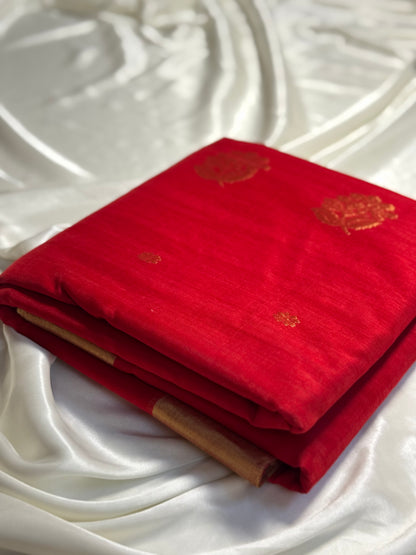 Red Pure Chanderi Cotton Silk Saree