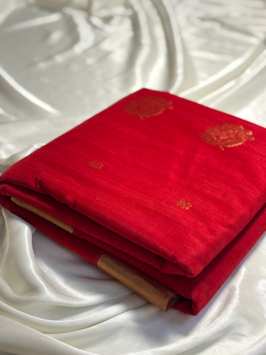 Red Pure Chanderi Cotton Silk Saree