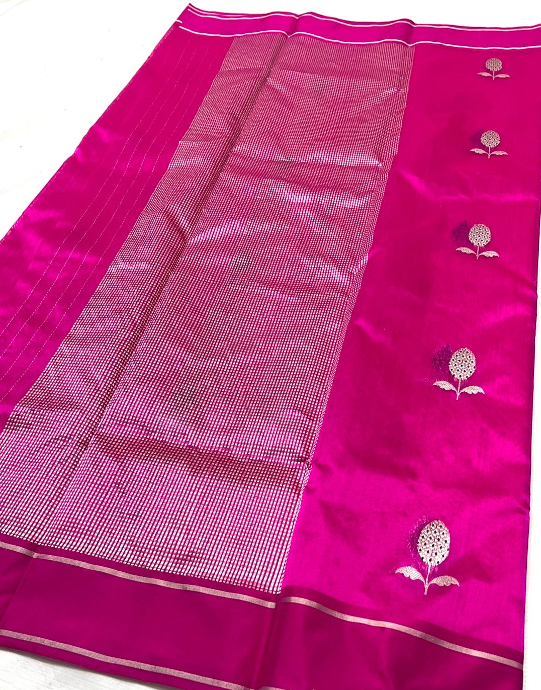 Pink Pure Chanderi Mulberry Silk Saree