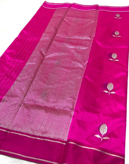 Pink Pure Chanderi Mulberry Silk Saree
