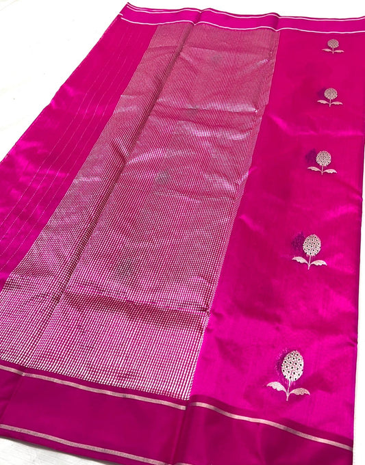 Pink Pure Chanderi Mulberry Silk Saree