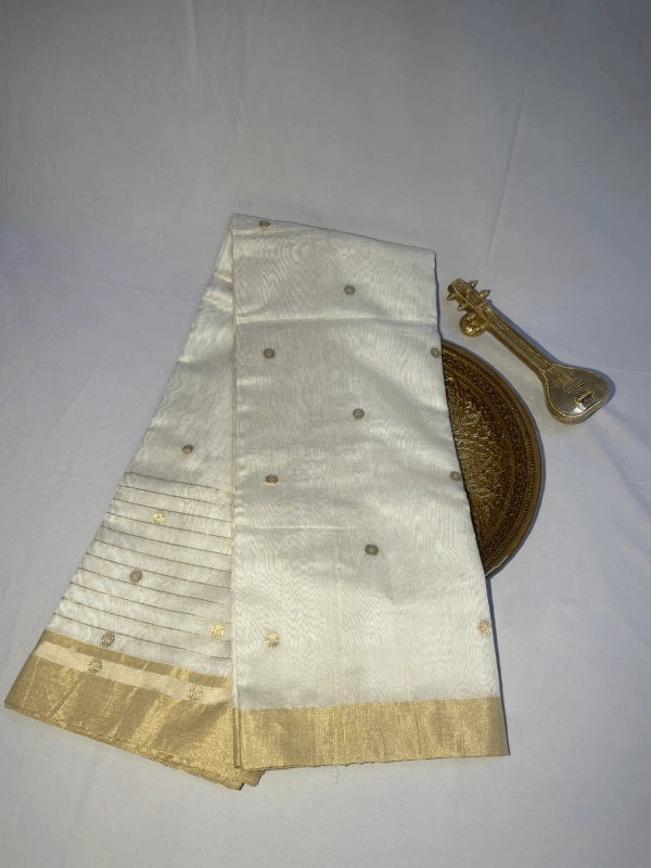 White Pure Chanderi Cotton Silk saree with blouse