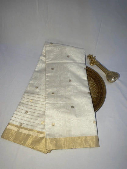 White Pure Chanderi Cotton Silk saree with blouse