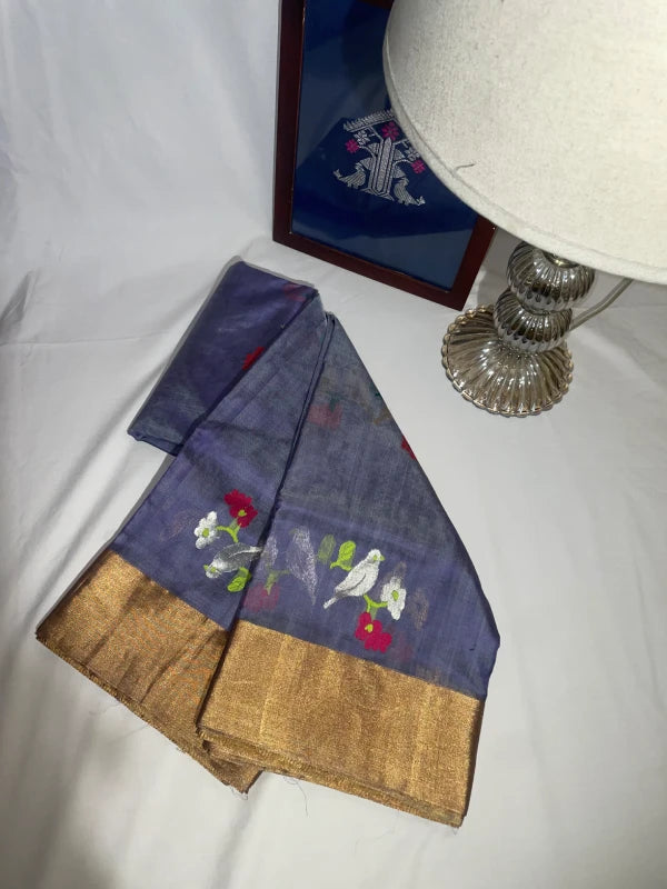Blue Pure Chanderi Organza Silk Saree with blouse