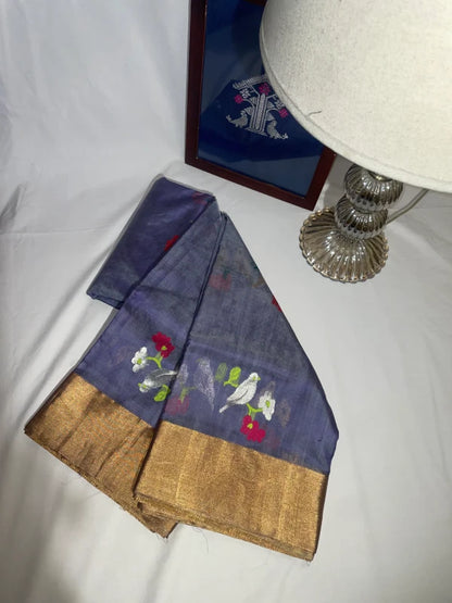 Blue Pure Chanderi Organza Silk Saree with blouse