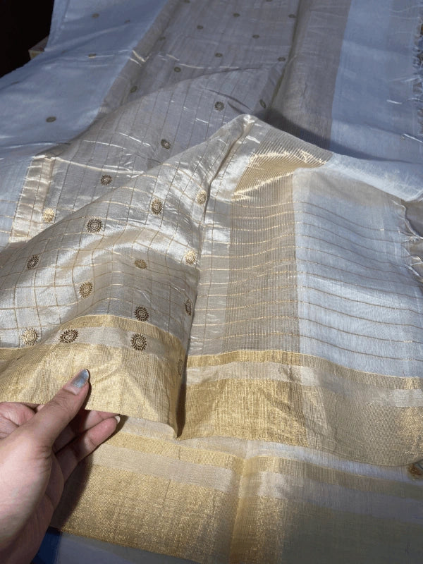 White Pure Chanderi Cotton Silk saree with blouse
