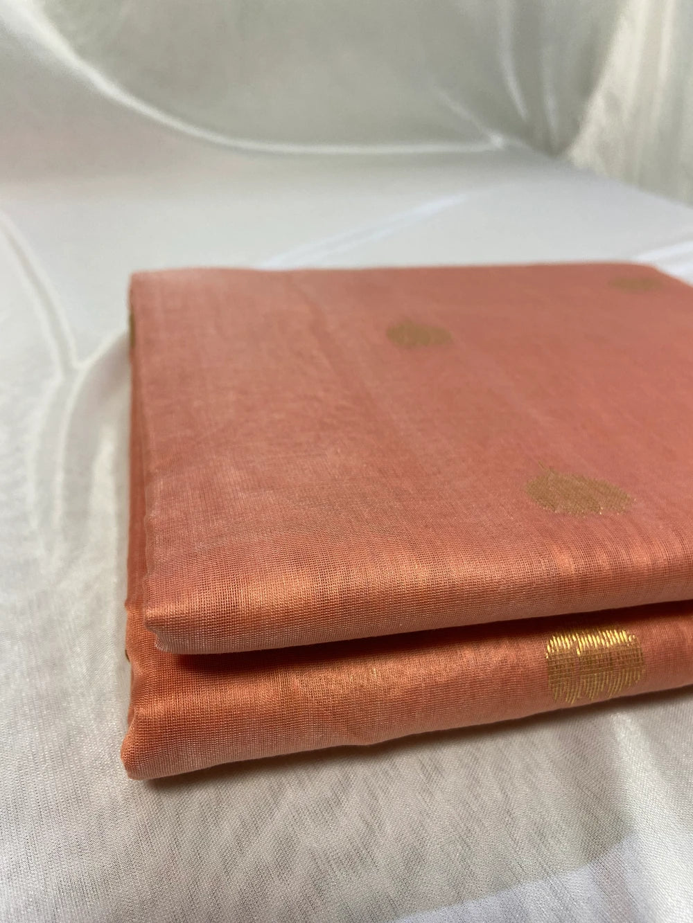 Peach Pure Chanderi Soft Cotton Silk Saree with Golden Zari and Lotus Butti Work