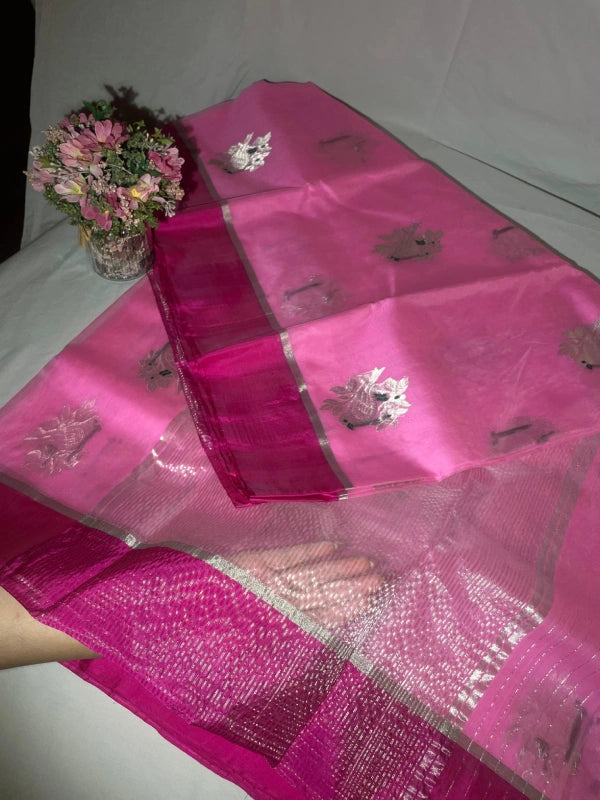 Soft Pink Pure Chanderi  Organza Silk Saree with blouse