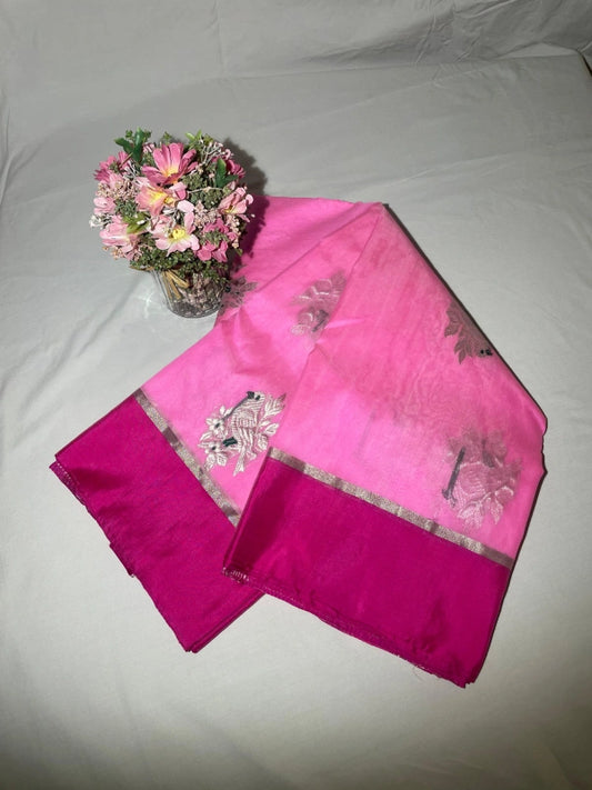 Soft Pink Pure Chanderi  Organza Silk Saree with blouse