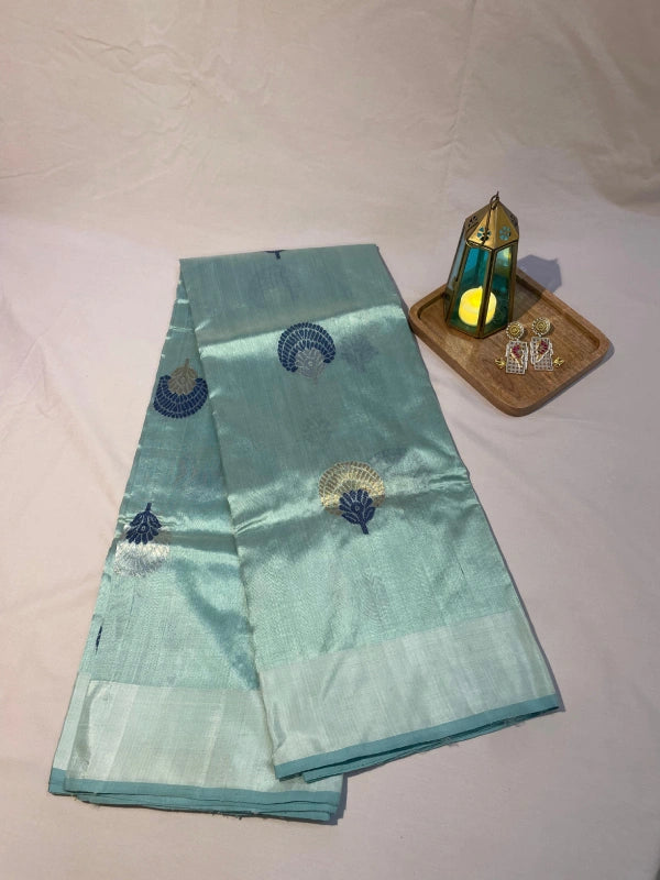 Light Blue Pure Chanderi Mulberry Silk saree with blouse