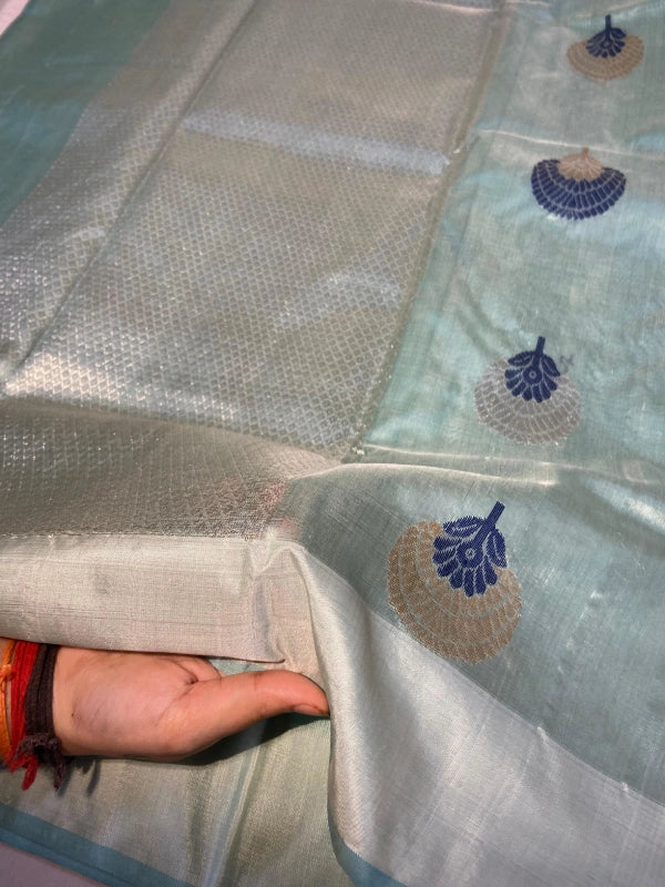 Light Blue Pure Chanderi Mulberry Silk saree with blouse