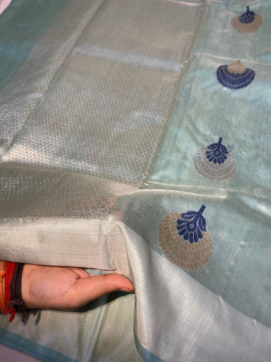Light Blue Pure Chanderi Mulberry Silk saree with blouse