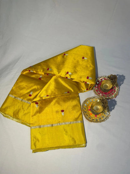 Yellow pure chanderi mulberry silk saree with blouse