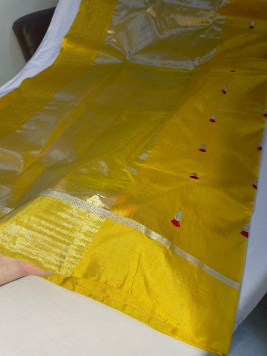 Yellow pure chanderi mulberry silk saree with blouse