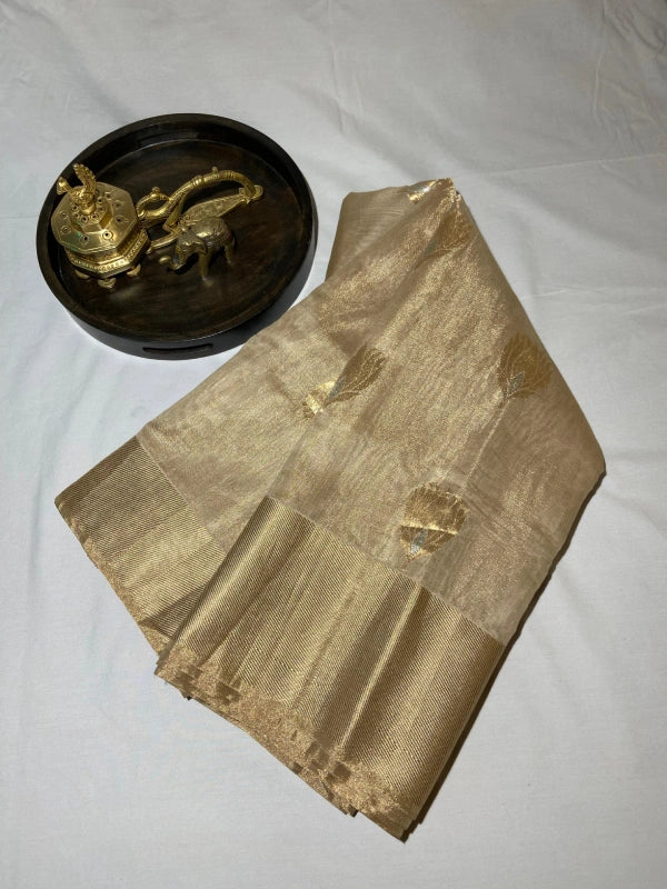 Golden Pure chanderi tissue silk saree with golden zari work