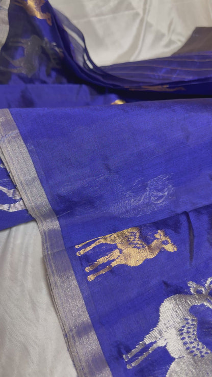 Royal Blue Pure Chanderi Mulberry Silk Saree