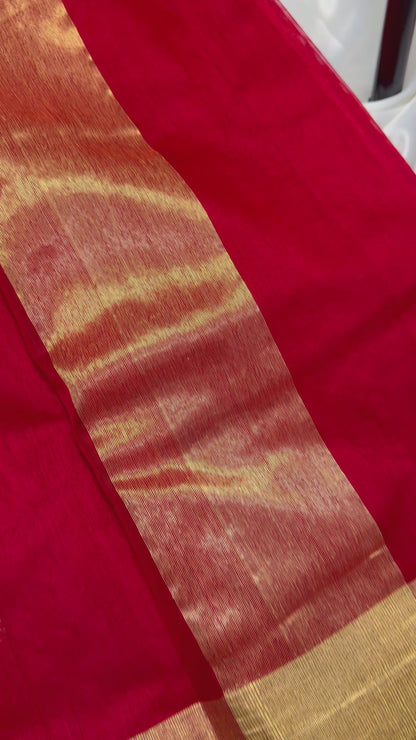 Red Pure Chanderi Cotton Silk Saree