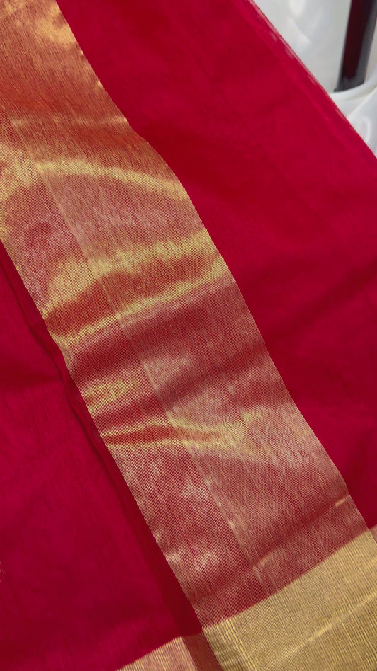 Red Pure Chanderi Cotton Silk Saree