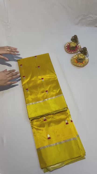 Yellow pure chanderi mulberry silk saree with blouse