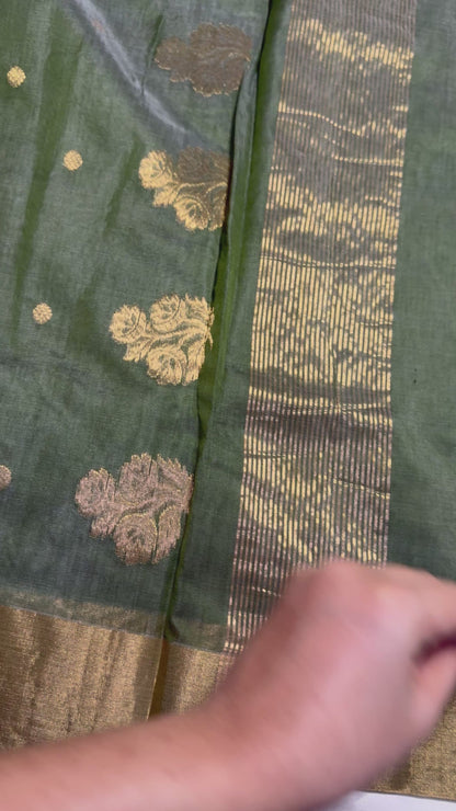 Olive Green Pure Chanderi Cotton Silk Saree