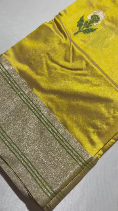 Yellow pure chanderi tissue silk saree with blouse