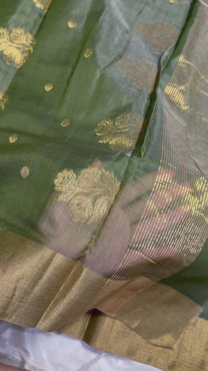 Olive Green Pure Chanderi Cotton Silk Saree