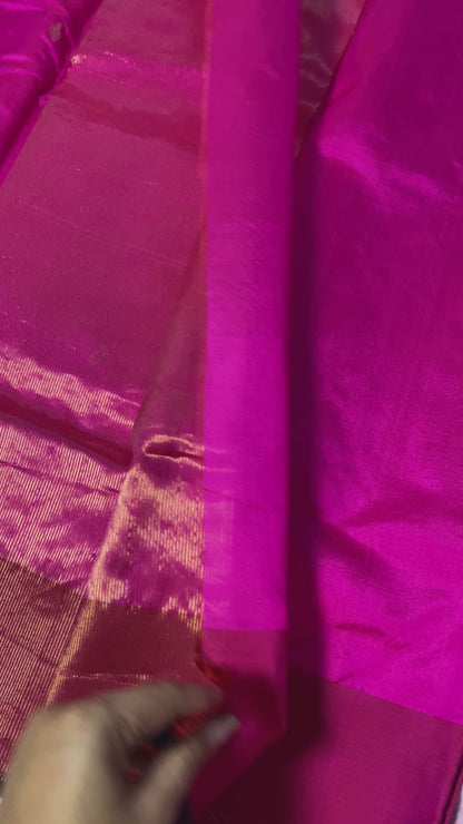 Stunning Pink Chanderi Pattu Mulberry Silk Saree with Bird Butti Border