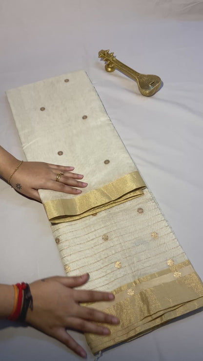 White Pure Chanderi Cotton Silk saree with blouse
