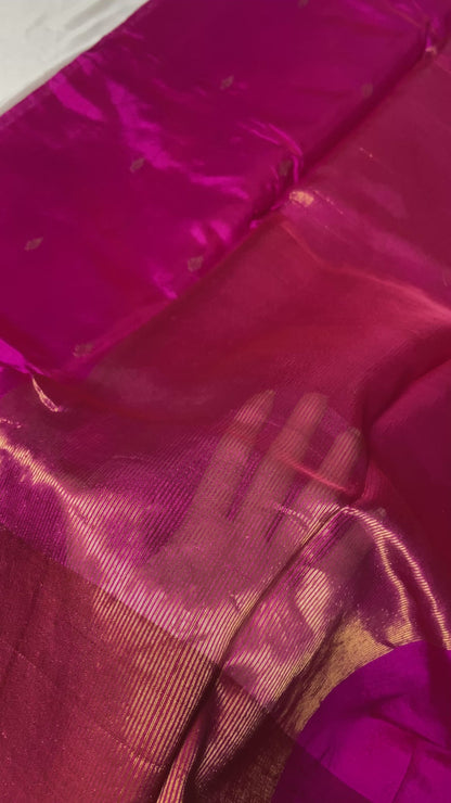 Stunning Pink Chanderi Pattu Mulberry Silk Saree with Bird Butti Border