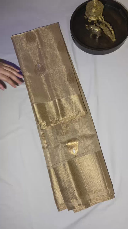 Golden Pure chanderi tissue silk saree with golden zari work