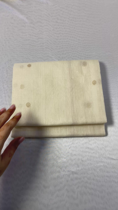 Cream White Pure Chanderi Soft Cotton Silk Dupatta with Golden Zari Work