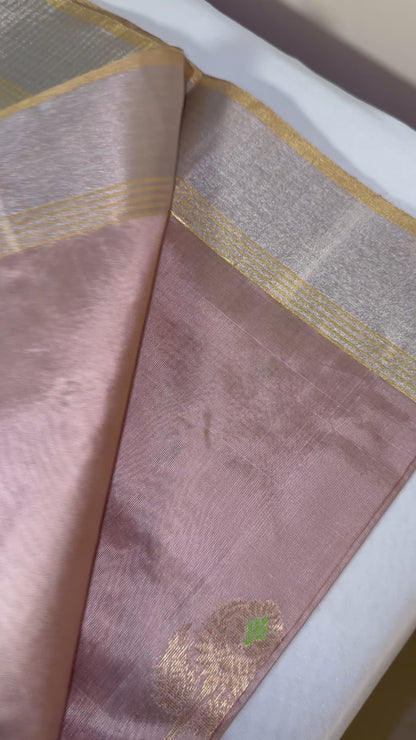 Baby pink Pure Chanderi Mulberry silk saree