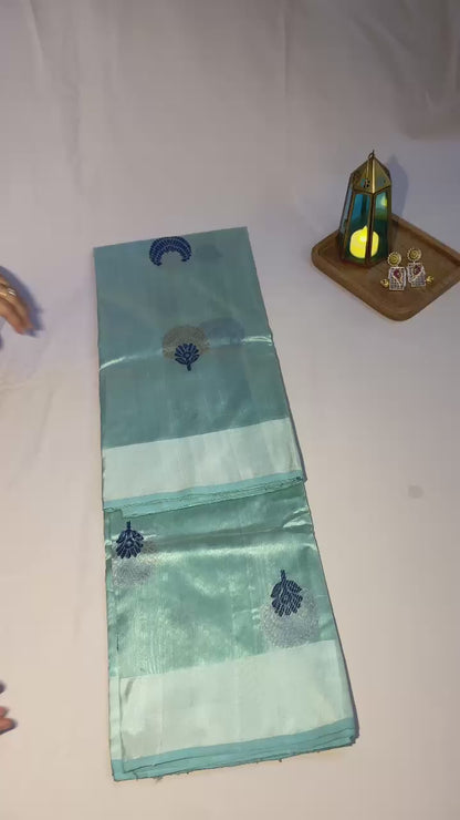 Light Blue Pure Chanderi Mulberry Silk saree with blouse